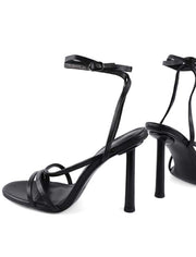 Metal Heel Women's Open Toe Strappy Sandals, Black