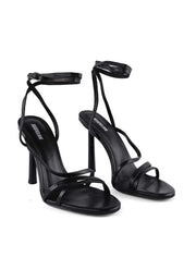 Metal Heel Women's Open Toe Strappy Sandals, Black