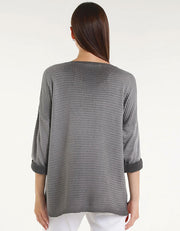 Metallic Accent Ribbed Knit Top, Dark Grey