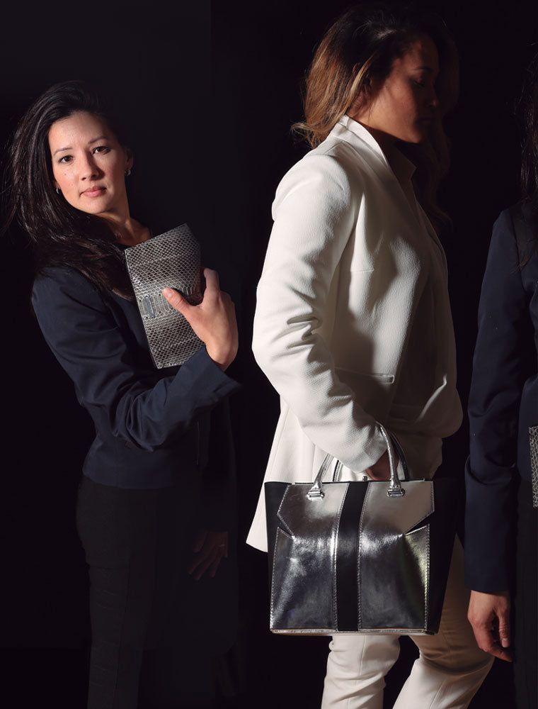 Metallic Marquis Tote, Black / Silver