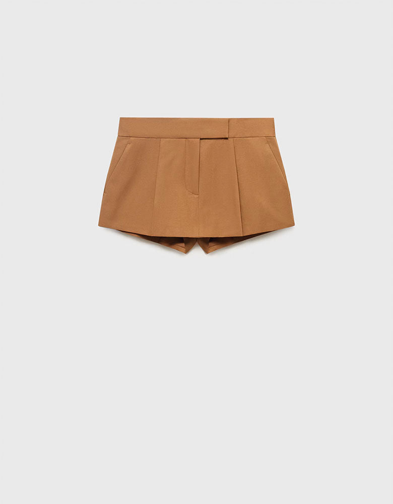Mini Skort with Front Pleats, Camel