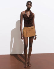 Mini Skort with Front Pleats, Camel