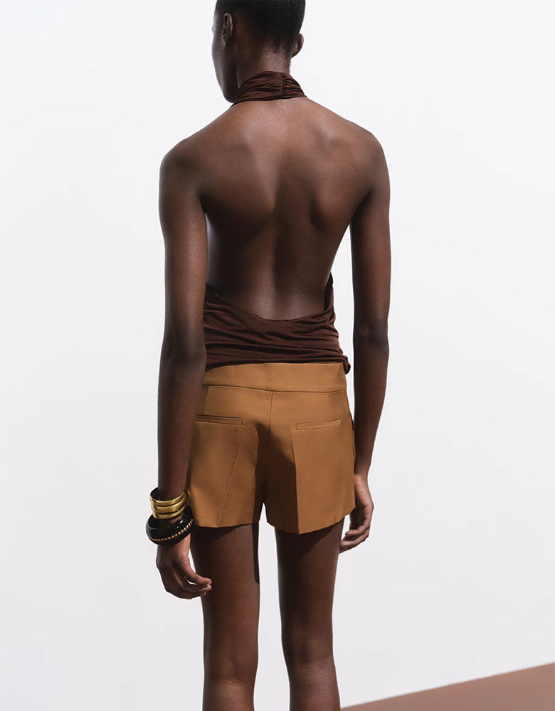 Mini Skort with Front Pleats, Camel