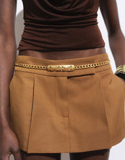 Mini Skort with Front Pleats, Camel
