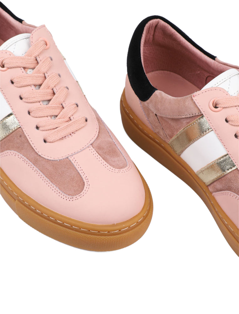 Classic Sneakers with Gold Accent, Blush Pink