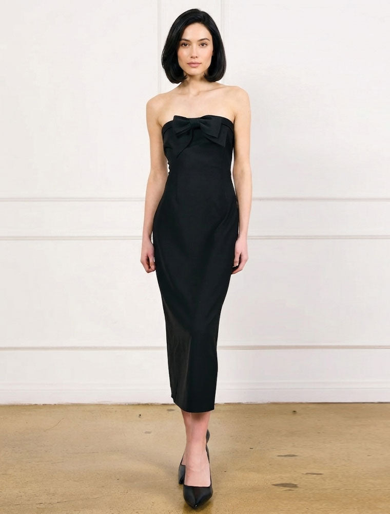 Front Bow Strapless Dress, Black