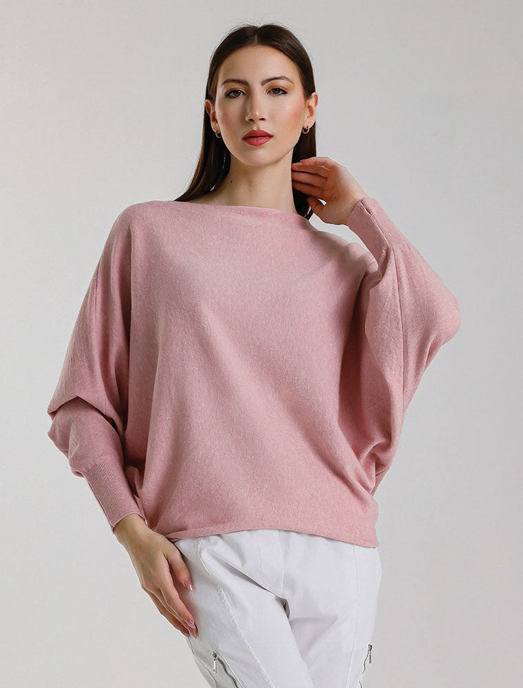 Mylah Batwing Sweater, Pink Melange