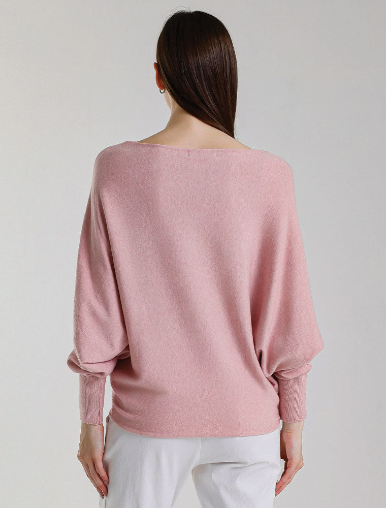 Mylah Batwing Sweater, Pink Melange