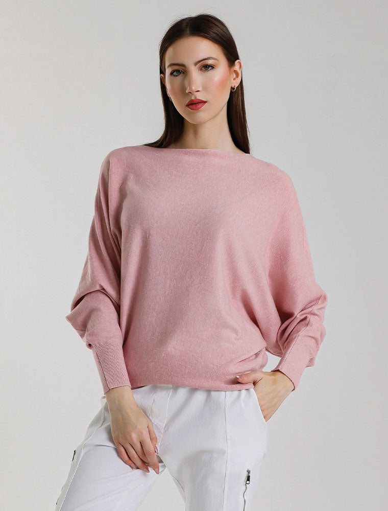 Mylah Batwing Sweater, Pink Melange