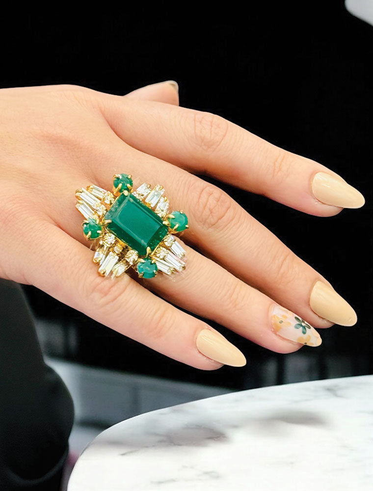 Nanette Ring, Green Onyx, Clear Quartz, 14K Gold Plated