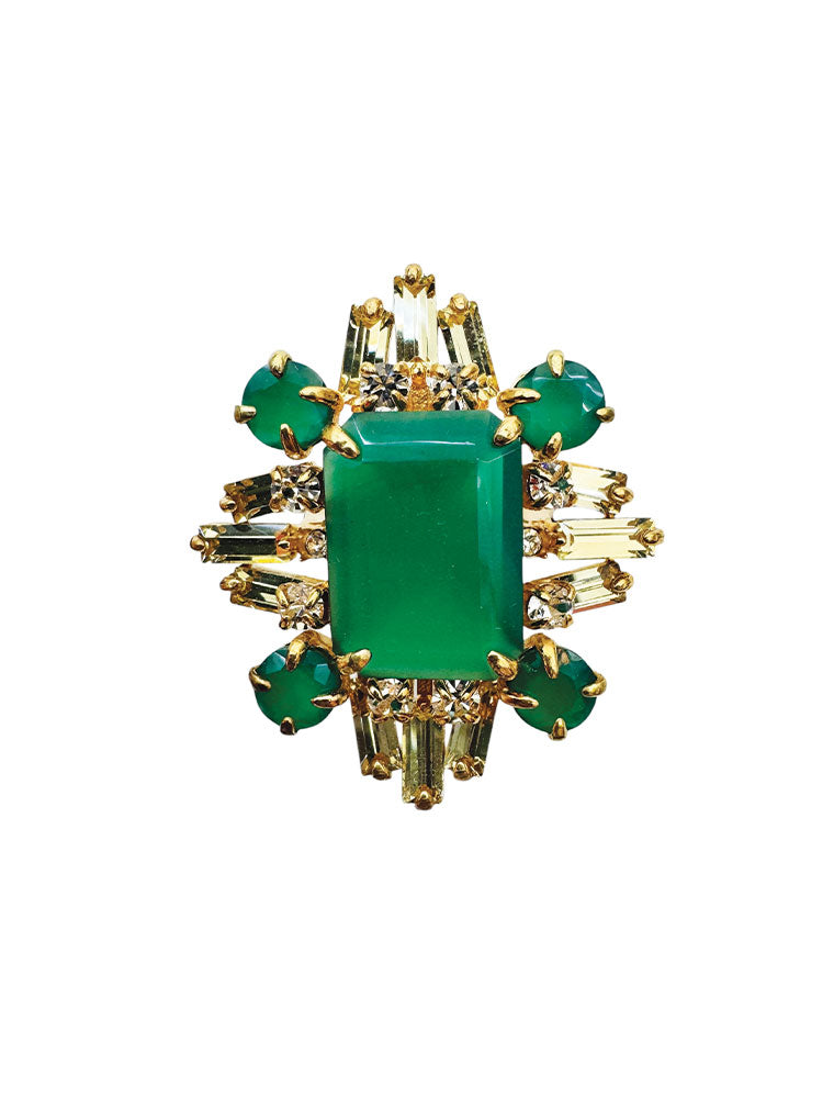 Nanette Ring, Green Onyx, Citrine, Clear Quartz, 14K Gold Plated