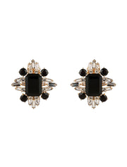 Nanette Studs, Black Onyx and CZ Baguettes, 14K Gold Plated
