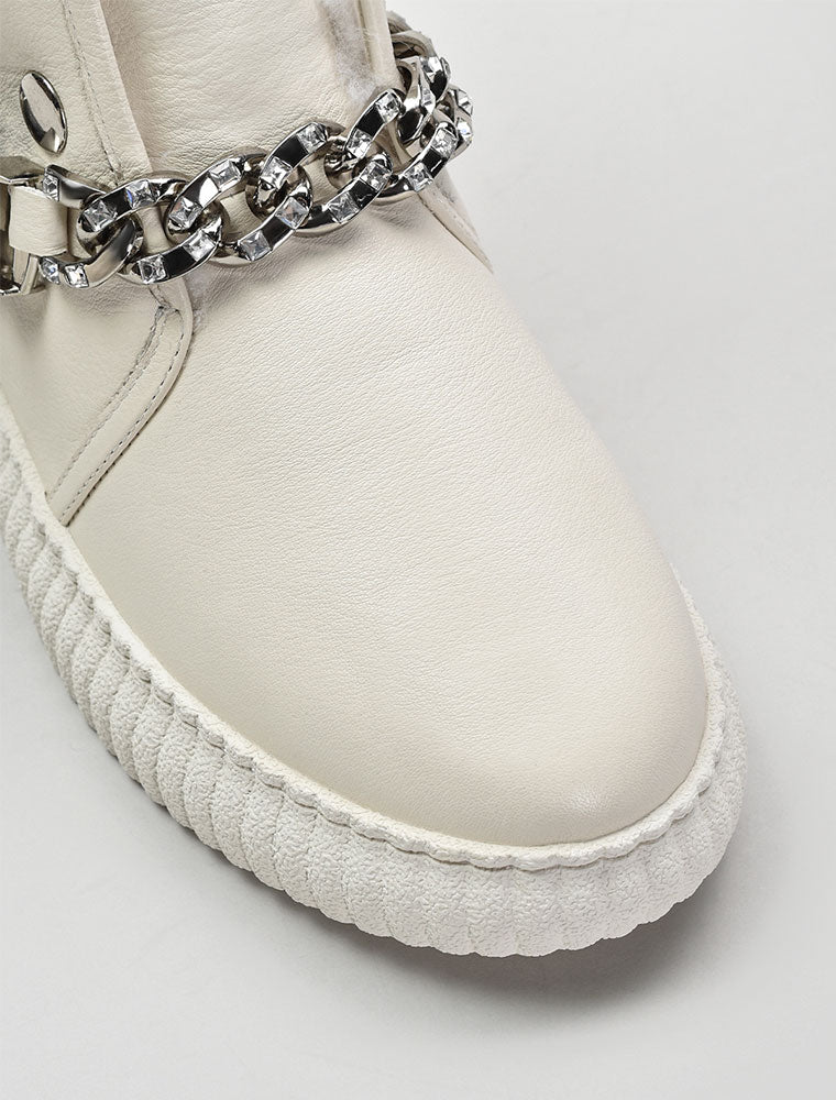 Leather Casual Boots with Chain Detail, Cream