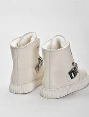Leather Casual Boots with Chain Detail, Cream