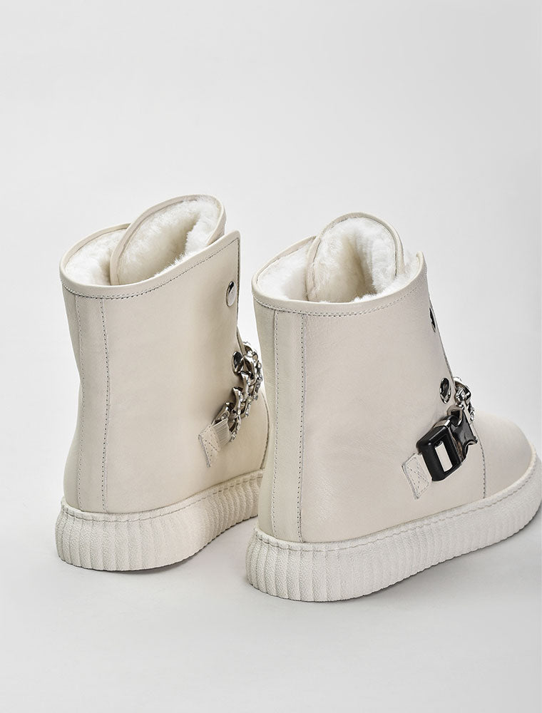 Leather Casual Boots with Chain Detail, Cream