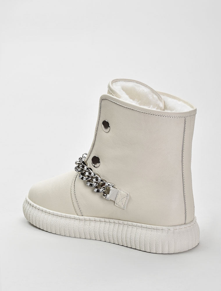 Leather Casual Boots with Chain Detail, Cream