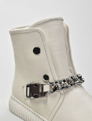 Leather Casual Boots with Chain Detail, Cream