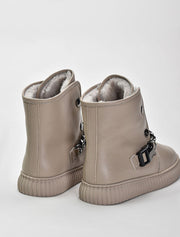 Leather Casual Boots with Chain Detail, Beige