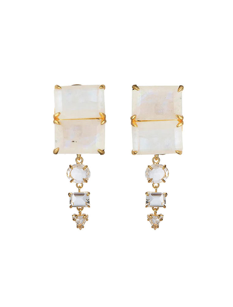 Olivia Stud Earrings with Tiered Dangles, 14K Gold Plated