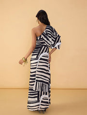One Sleeve Selna Dress, Black & White
