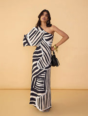 One Sleeve Selna Dress, Black & White