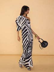 One Sleeve Selna Dress, Black & White