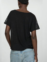 Openwork Shoulder Details T-Shirt, Black