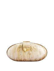 Oval Acrylic Clutch Bag with Flap, Beige