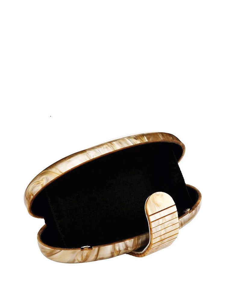 Oval Acrylic Clutch Bag with Flap, Beige