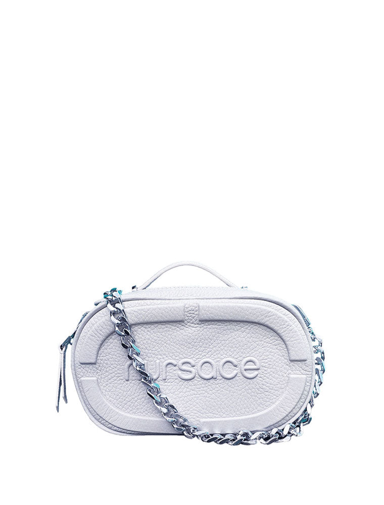 Oval Embroidered Logo Crossbody Bag, Light Blue