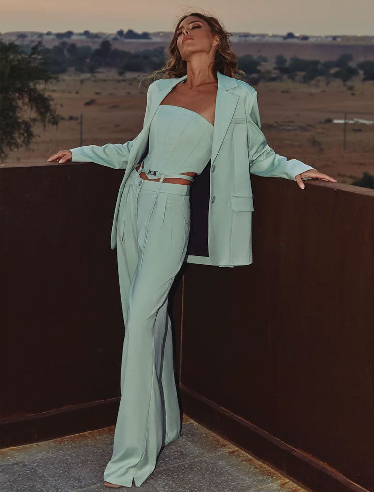 Oversized Blazer With Front Zip Pocket, Mint