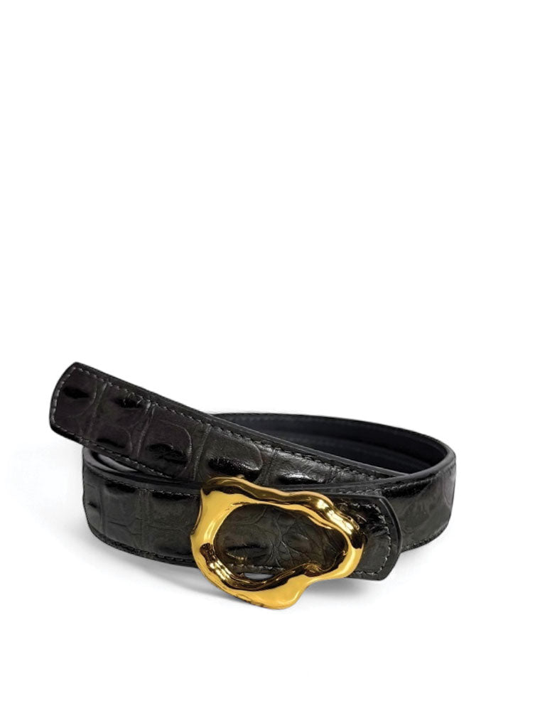 PEcado "Abstract" Belt, Embossed Crocodile, Dark. Ash Brown