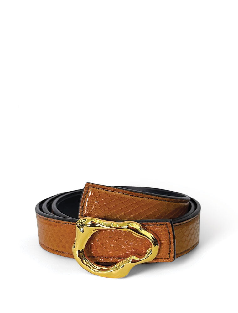 PEcado "Abstract" Belt, Water Snake Skin, Burned Orange
