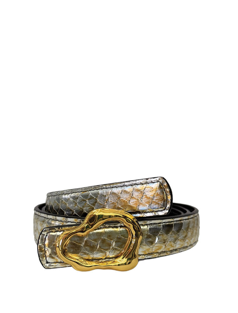 PEcado "Abstract" Belt, Water Snake Skin, Gold / Silver