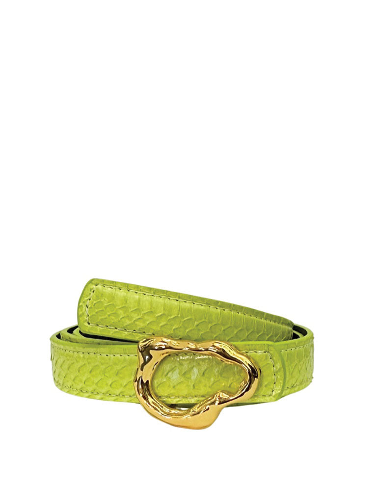 PEcado "Abstract" Belt, Water Snake Skin, Lime Green