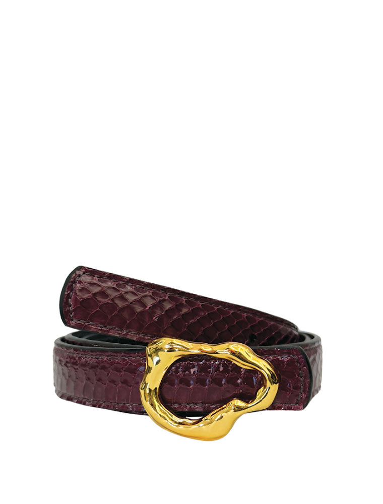 PEcado "Abstract" Belt, Water Snake Skin, Wine Red