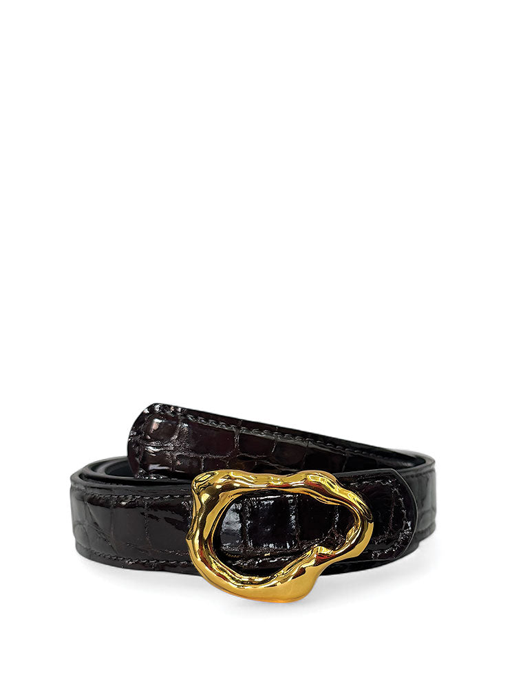 PEcado "Abstract" Belt, Embossed Lamb, Dark Brown