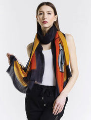 Painted Cashmere Wrap, Orange Abstract