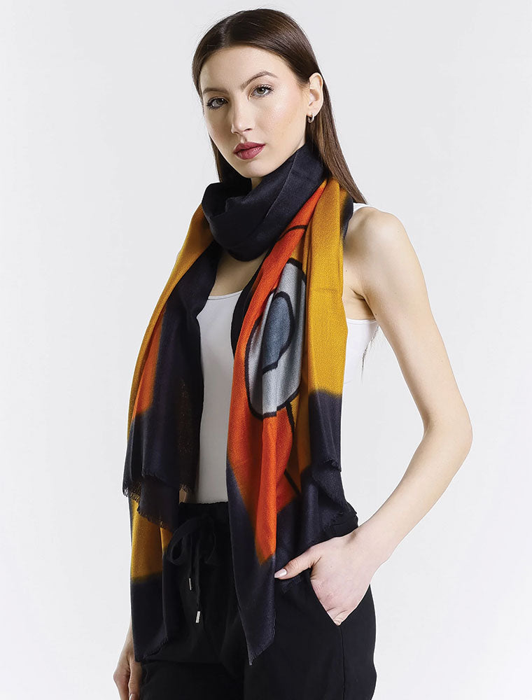 Painted Cashmere Wrap, Orange Abstract