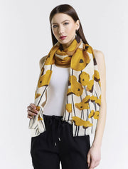 Painted Cashmere Wrap, Yellow Poppies