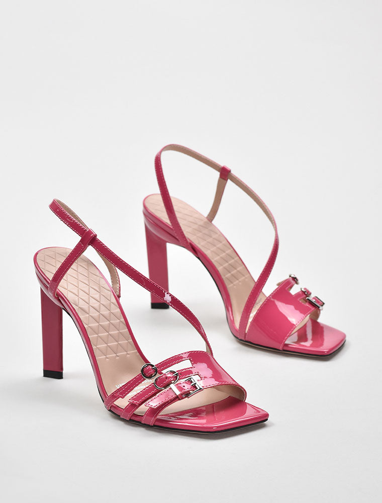 Patent Leather Square Toe Strappy Sandals, Pink