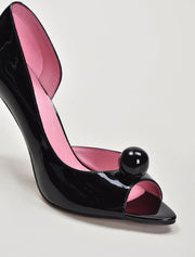 Patent Peep-Toe Pump with Sculptural Detail, Black
