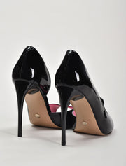 Patent Peep-Toe Pump with Sculptural Detail, Black