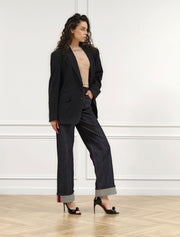 Patent Peep-Toe Pump with Sculptural Detail, Black