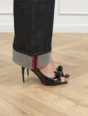 Patent Peep-Toe Pump with Sculptural Detail, Black