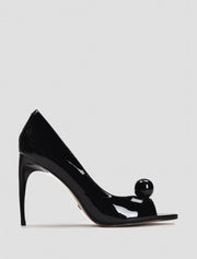 Patent Peep-Toe Pump with Sculptural Detail, Black