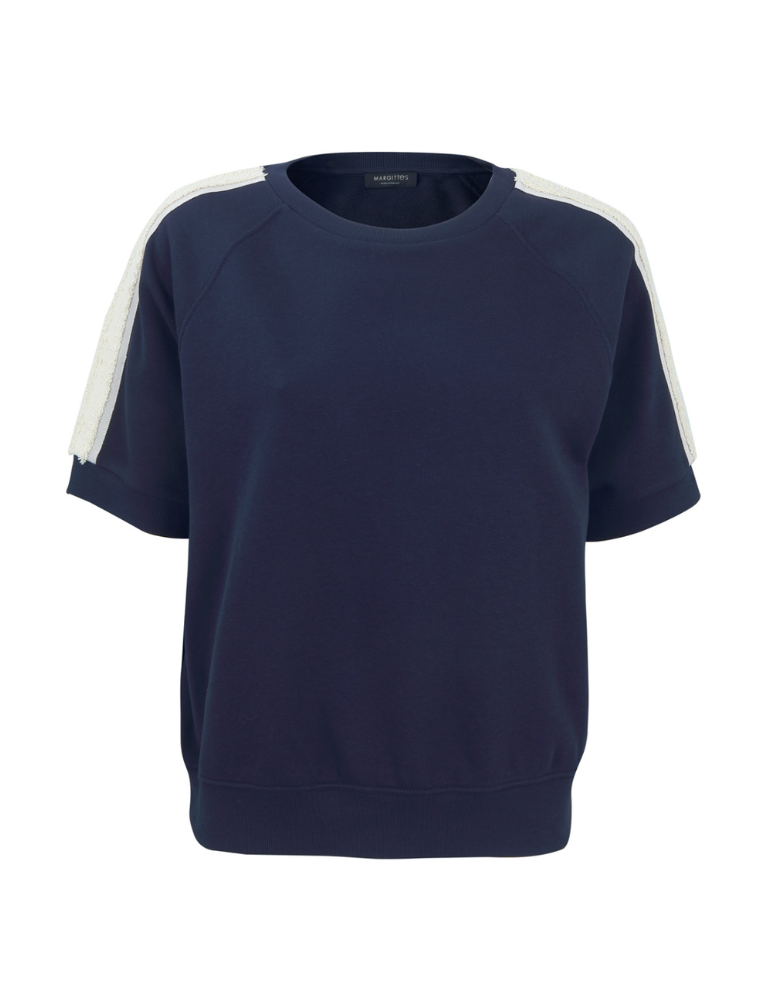 1/2 Sleeve with Fringe Detail Top, Navy