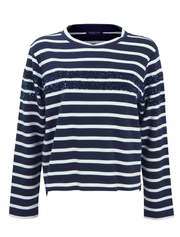 Long Sleeve Sequin Striped Top, Navy