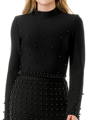 Longsleeve Beaded Bandage Crop Top, Black