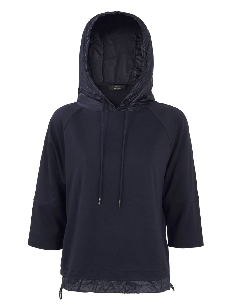 3/4 Sleeve Hooded Top, Navy